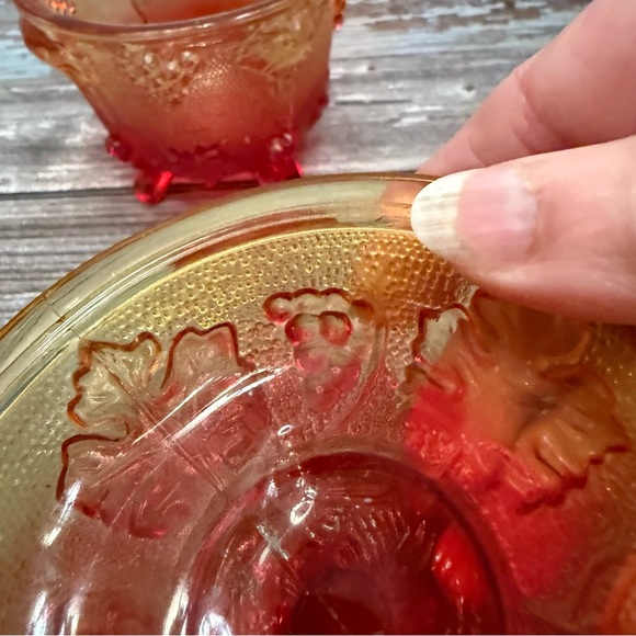 Vintage Jeanette Glass Amberina Carnival Glass Footed Candy Bowl Orange yellow - Picture 4 of 9
